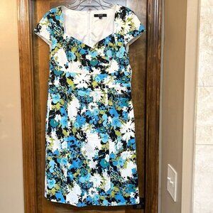 Alex Marie Floral Sheath Dress‎ Square Neckline Cap Sleeve Size 12 EUC